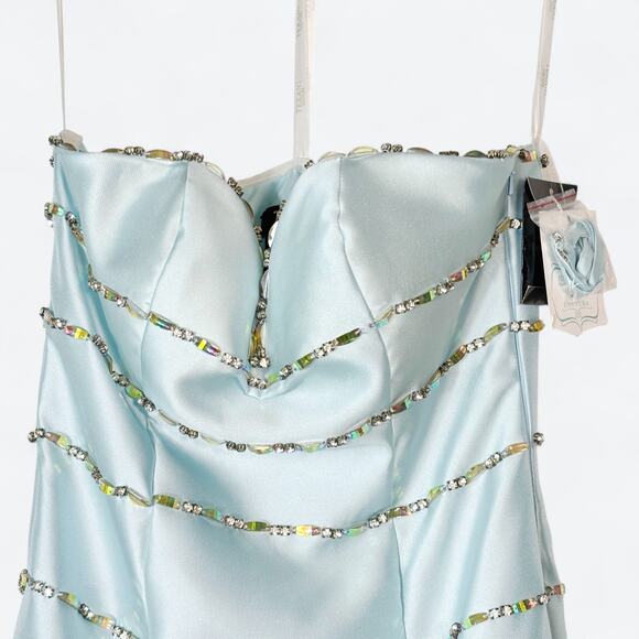 Terani Couture NEW $460 Blue Formal Mermaid Maxi Prom Dress Rhinestones Womens 2 - Picture 4 of 8